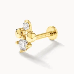 Online Diamond and Ball Quartet Helix Single Stud Earring in 10k Gold Natural Diamonds | 10k Gold
