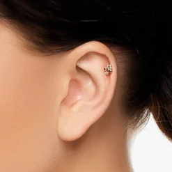 Online Diamond and Ball Quartet Helix Single Stud Earring in 10k Gold Natural Diamonds | 10k Gold