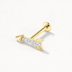 Fashion Diamond Arrow Helix Single Stud Earring in 10k Gold Symbolic Jewellery | Natural Diamonds