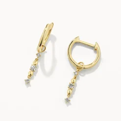 Fashion Diamond Drop Bar Charm Huggies in 10k Gold Best Selling Gifts | Gifts For Her