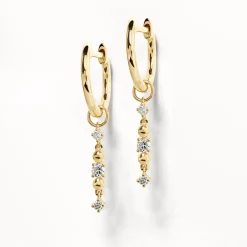 Fashion Diamond Drop Bar Charm Huggies in 10k Gold Best Selling Gifts | Gifts For Her