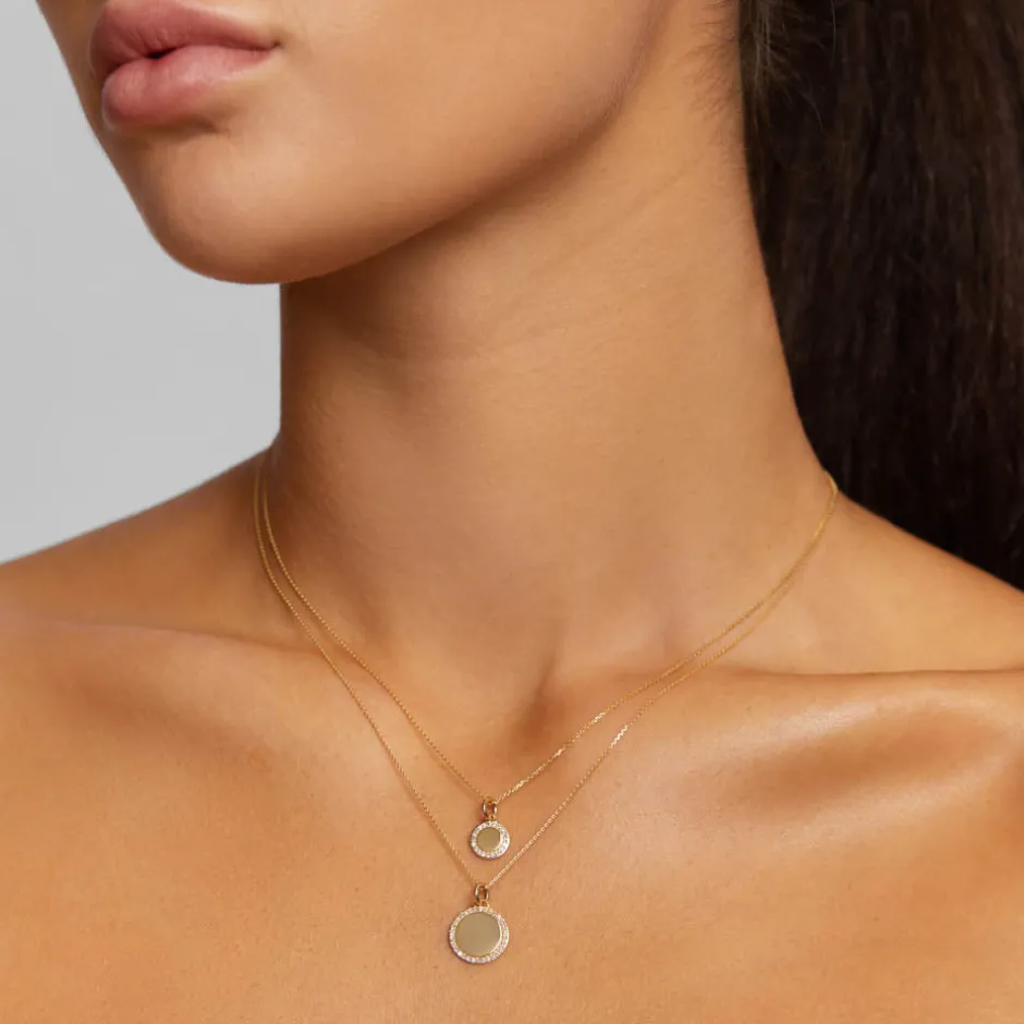 Online Diamond Engravable Disc Necklace in 10k Gold Bridal Gifts | Family Gifts