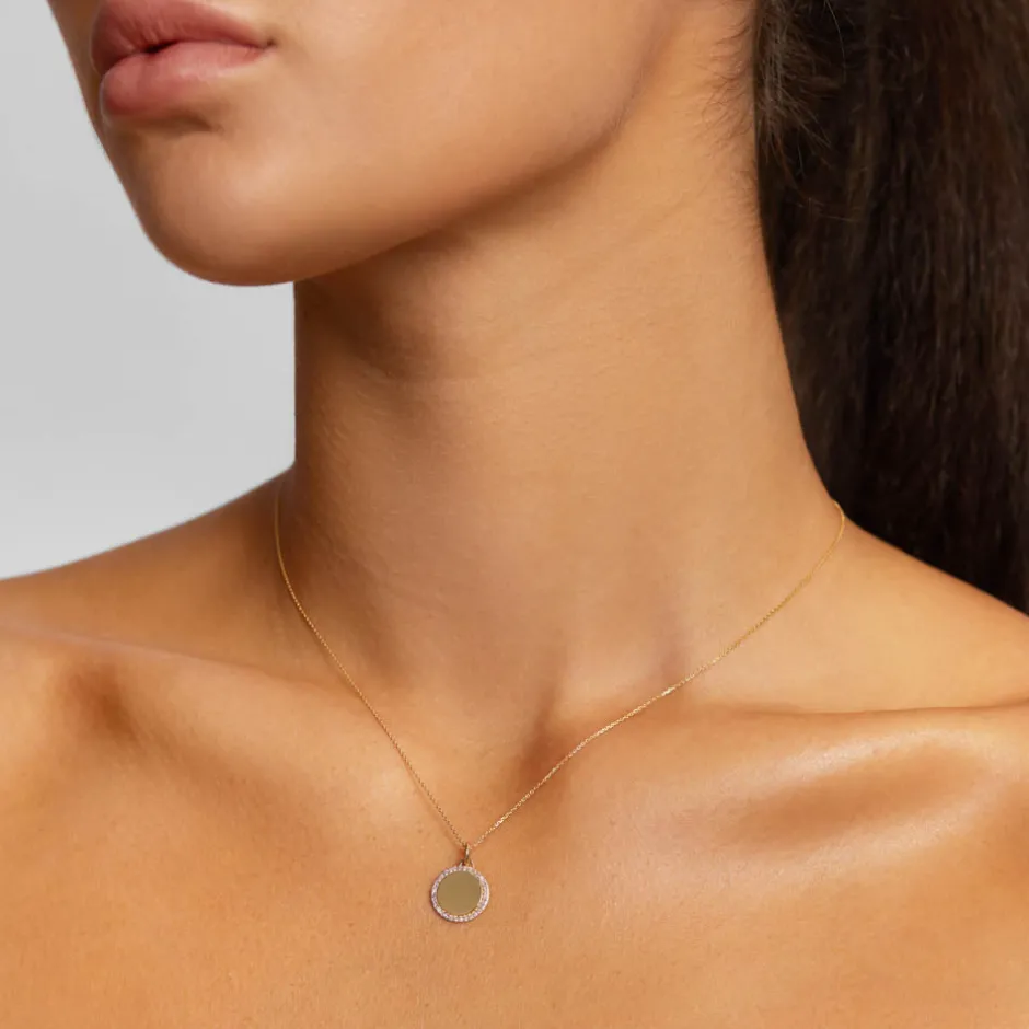Online Diamond Engravable Disc Necklace in 10k Gold Bridal Gifts | Family Gifts