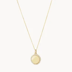 Online Diamond Engravable Disc Necklace in 10k Gold Bridal Gifts | Family Gifts