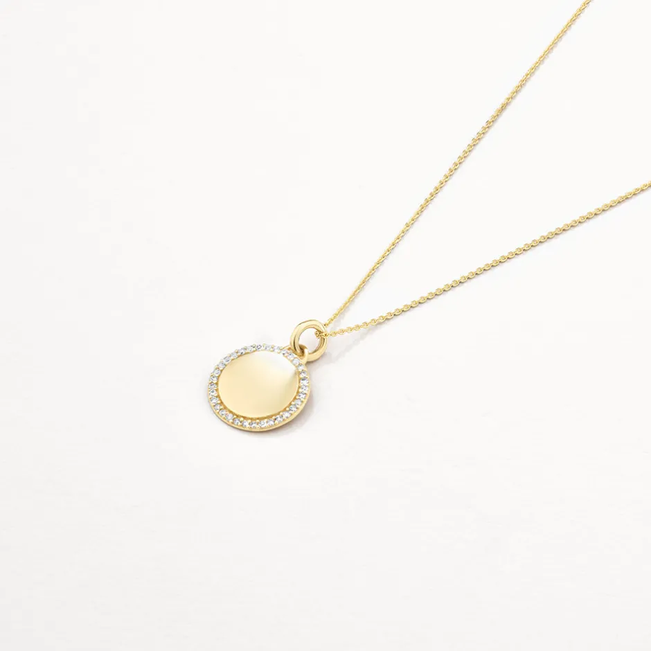 Online Diamond Engravable Disc Necklace in 10k Gold Bridal Gifts | Family Gifts