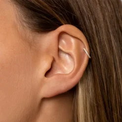 Online Diamond Helix Huggie Single Earring in 10k Gold Gifts For Him | Bridal Gifts
