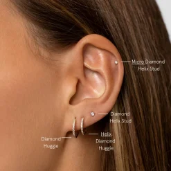Online Diamond Helix Huggie Single Earring in 10k Gold Gifts For Him | Bridal Gifts