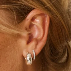 Fashion Diamond Huggie Earrings in Silver Best Selling Gifts | Gifts For Her