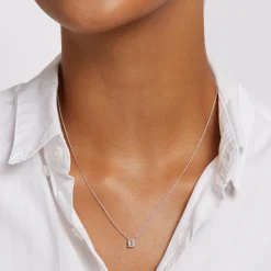 Clearance Diamond Letter B Necklace in Silver Bridal Gifts | Letter Jewellery