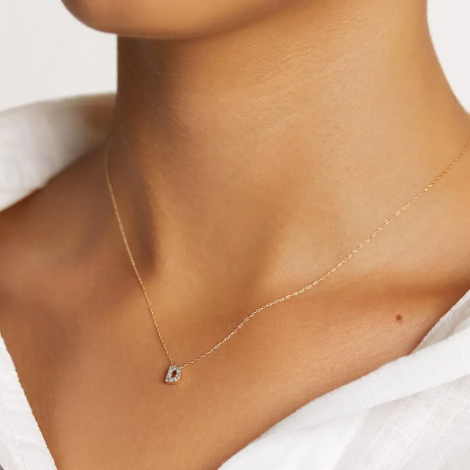 New Diamond Letter D Necklace in 10k Gold Bridal Gifts | Letter Jewellery