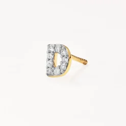 Fashion Diamond Letter D Single Stud Earring in 10k Gold Bridal Gifts | Letter Jewellery