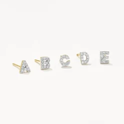 Fashion Diamond Letter D Single Stud Earring in 10k Gold Bridal Gifts | Letter Jewellery