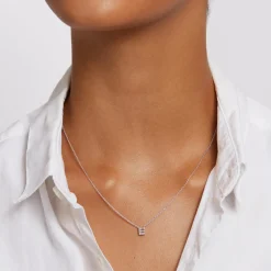 Outlet Diamond Letter E Necklace in Silver Bridal Gifts | Letter Jewellery