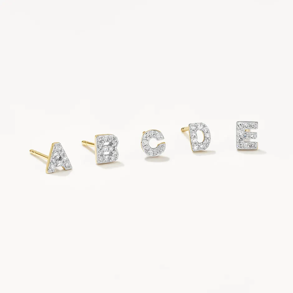 Sale Diamond Letter E Single Stud Earring in 10k Gold Bridal Gifts | Letter Jewellery