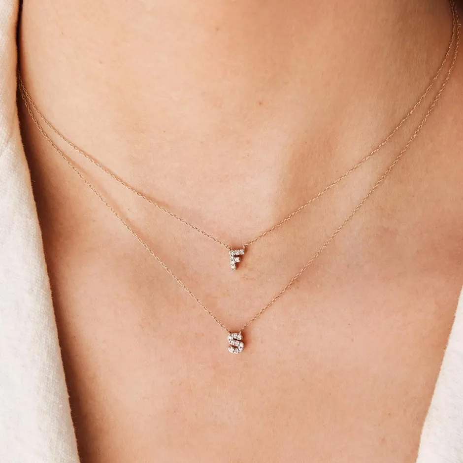 Clearance Diamond Letter F Necklace in 10k Gold Bridal Gifts | Letter Jewellery