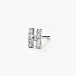 New Diamond Letter H Single Stud Earring in Silver Letter Jewellery | Natural Diamonds