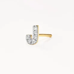 Online Diamond Letter J Single Stud Earring in 10k Gold Letter Jewellery | Natural Diamonds
