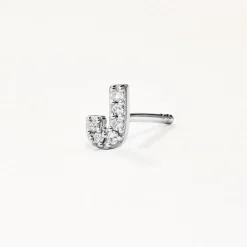 Clearance Diamond Letter J Single Stud Earring in Silver Letter Jewellery | Natural Diamonds
