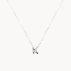 Online Diamond Letter K Necklace in Silver Letter Jewellery | Natural Diamonds