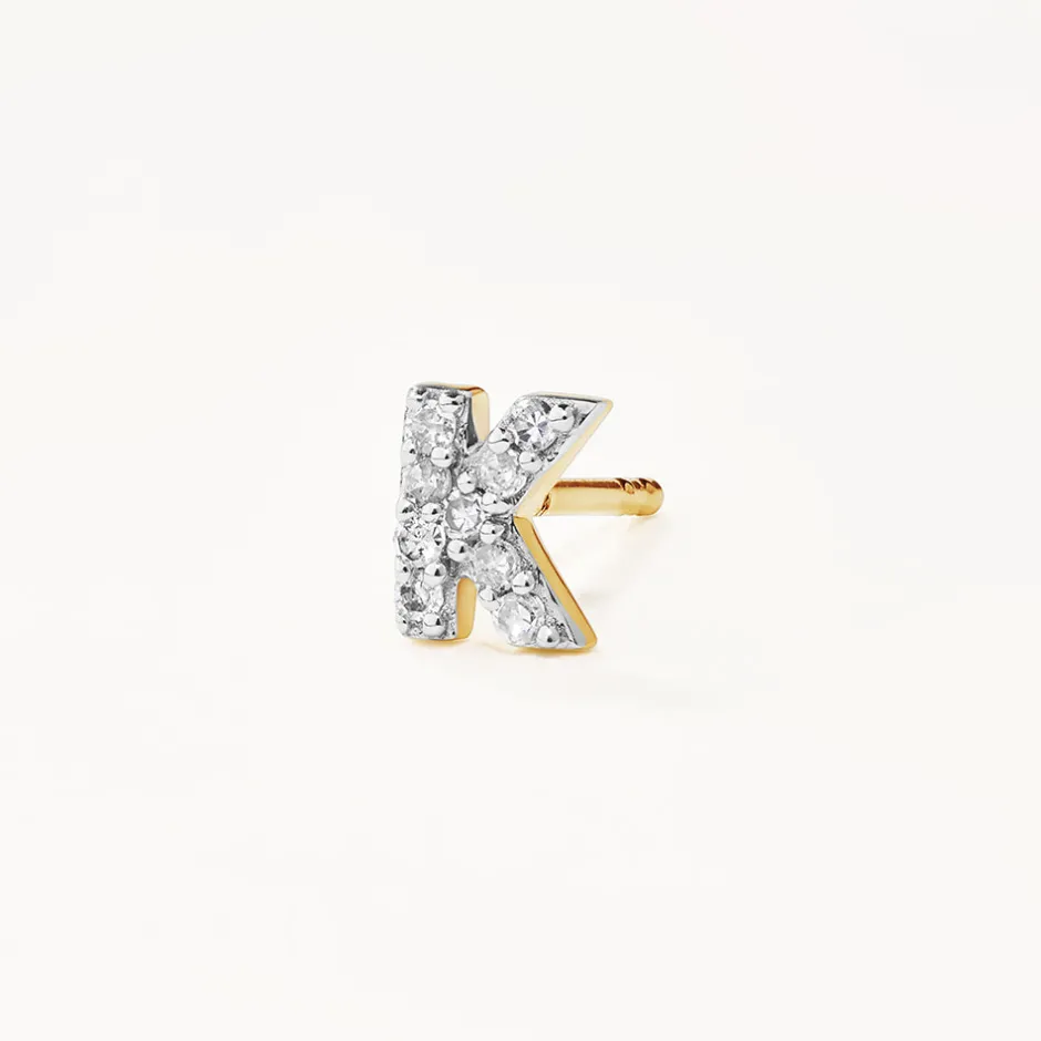 New Diamond Letter K Single Stud Earring in 10k Gold Letter Jewellery | Natural Diamonds