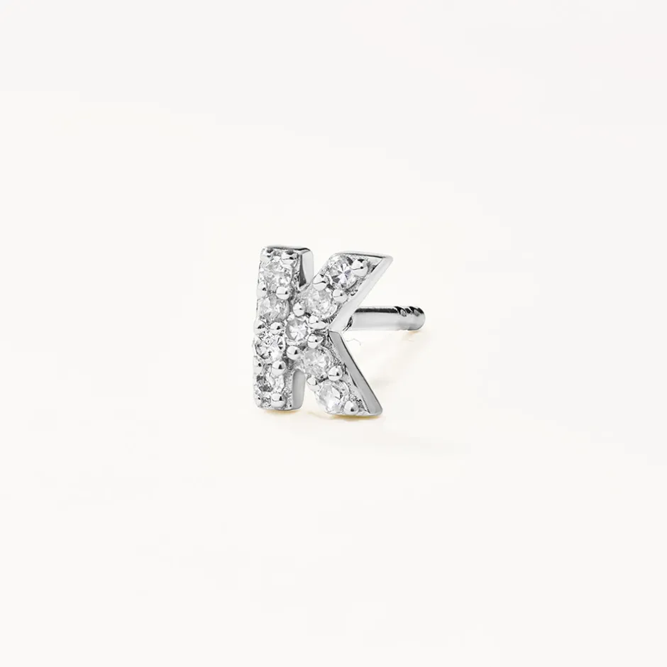 New Diamond Letter K Single Stud Earring in Silver Letter Jewellery | Natural Diamonds