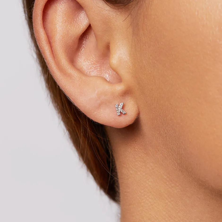 New Diamond Letter K Single Stud Earring in 10k Gold Letter Jewellery | Natural Diamonds