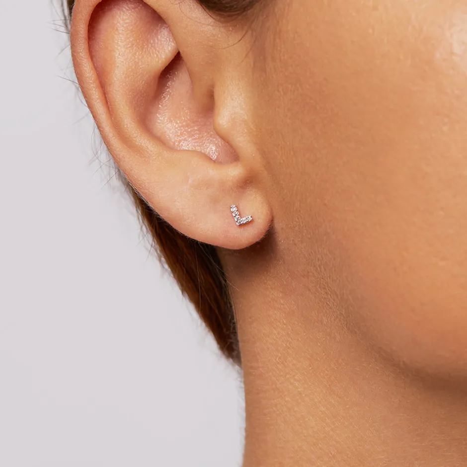 Online Diamond Letter L Single Stud Earring in 10k Gold Letter Jewellery | Natural Diamonds