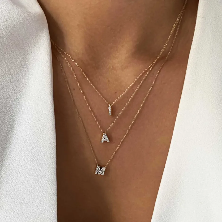Online Diamond Letter M Necklace in 10k Gold Best Friend Gifts | Letter Jewellery