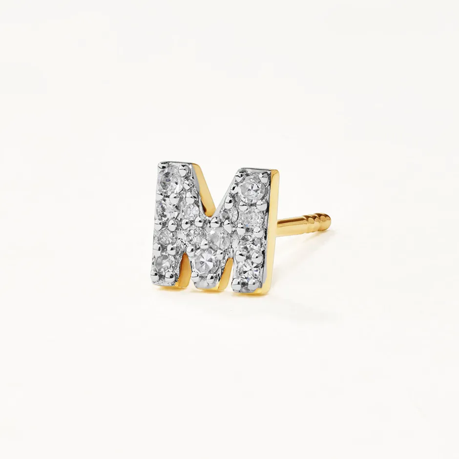 Clearance Diamond Letter M Single Stud Earring in 10k Gold Letter Jewellery | Natural Diamonds