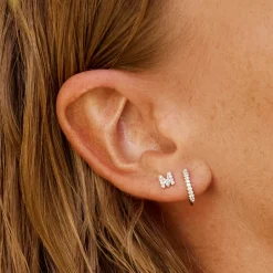 Clearance Diamond Letter M Single Stud Earring in 10k Gold Letter Jewellery | Natural Diamonds