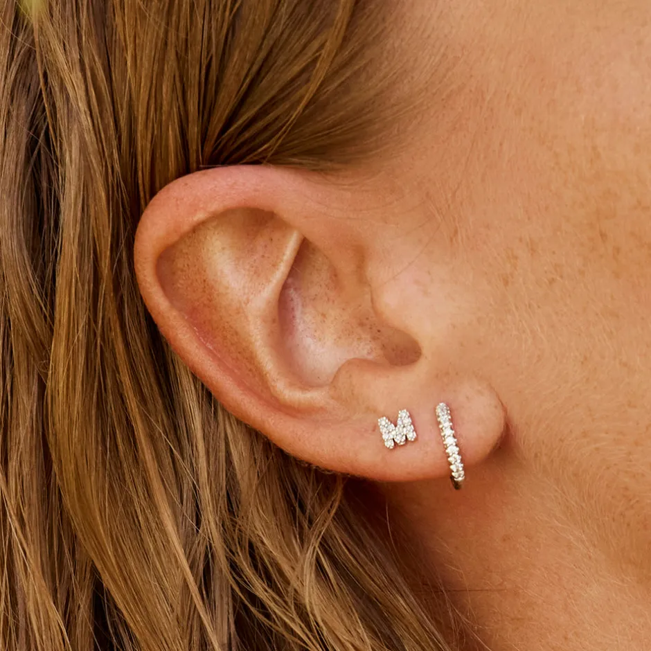 Clearance Diamond Letter M Single Stud Earring in 10k Gold Letter Jewellery | Natural Diamonds
