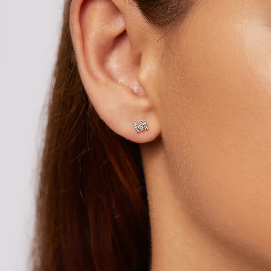 Clearance Diamond Letter M Single Stud Earring in 10k Gold Letter Jewellery | Natural Diamonds