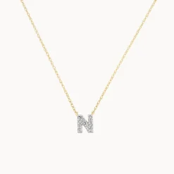 New Diamond Letter N Necklace in 10k Gold Letter Jewellery | Natural Diamonds
