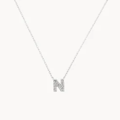 Sale Diamond Letter N Necklace in Silver Letter Jewellery | Natural Diamonds