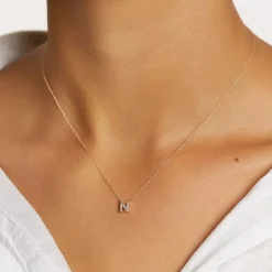 New Diamond Letter N Necklace in 10k Gold Letter Jewellery | Natural Diamonds
