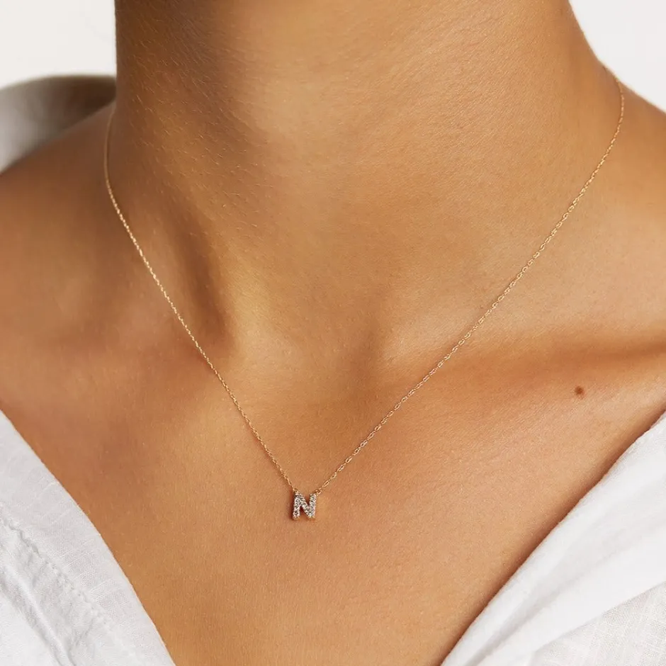 New Diamond Letter N Necklace in 10k Gold Letter Jewellery | Natural Diamonds