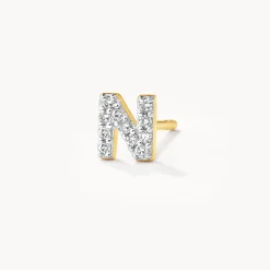 Best Diamond Letter N Single Stud Earring in 10k Gold Letter Jewellery | Natural Diamonds