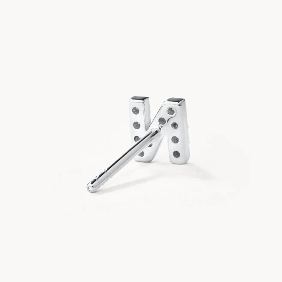 Outlet Diamond Letter N Single Stud Earring in Silver Letter Jewellery | Natural Diamonds