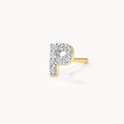 Sale Diamond Letter P Single Stud Earring in 10k Gold Letter Jewellery | Natural Diamonds