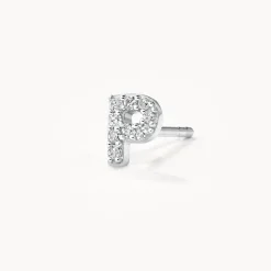 Online Diamond Letter P Single Stud Earring in Silver Letter Jewellery | Natural Diamonds