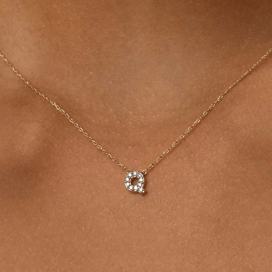 Online Diamond Letter Q Necklace in 10k Gold Letter Jewellery | Natural Diamonds