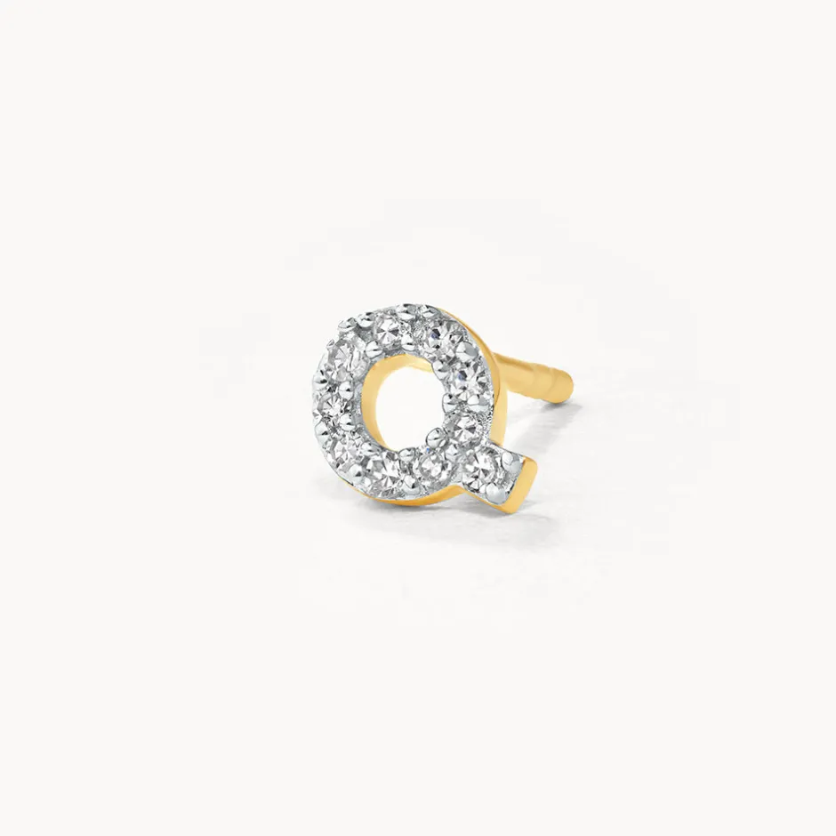 Fashion Diamond Letter Q Single Stud Earring in 10k Gold Letter Jewellery | Natural Diamonds