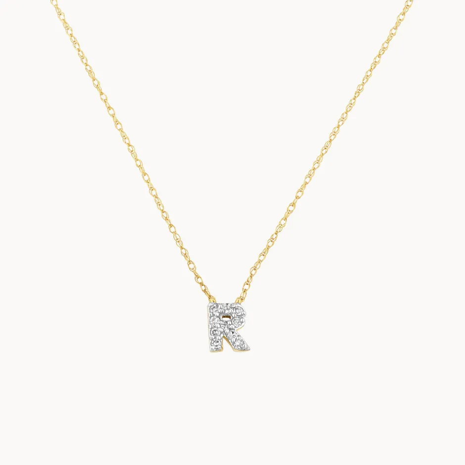 Hot Diamond Letter R Necklace in 10k Gold Letter Jewellery | Natural Diamonds