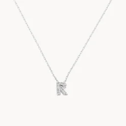 Outlet Diamond Letter R Necklace in Silver Letter Jewellery | Natural Diamonds