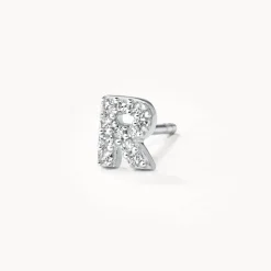 Sale Diamond Letter R Single Stud Earring in Silver Letter Jewellery | Natural Diamonds