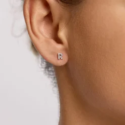 Sale Diamond Letter R Single Stud Earring in Silver Letter Jewellery | Natural Diamonds