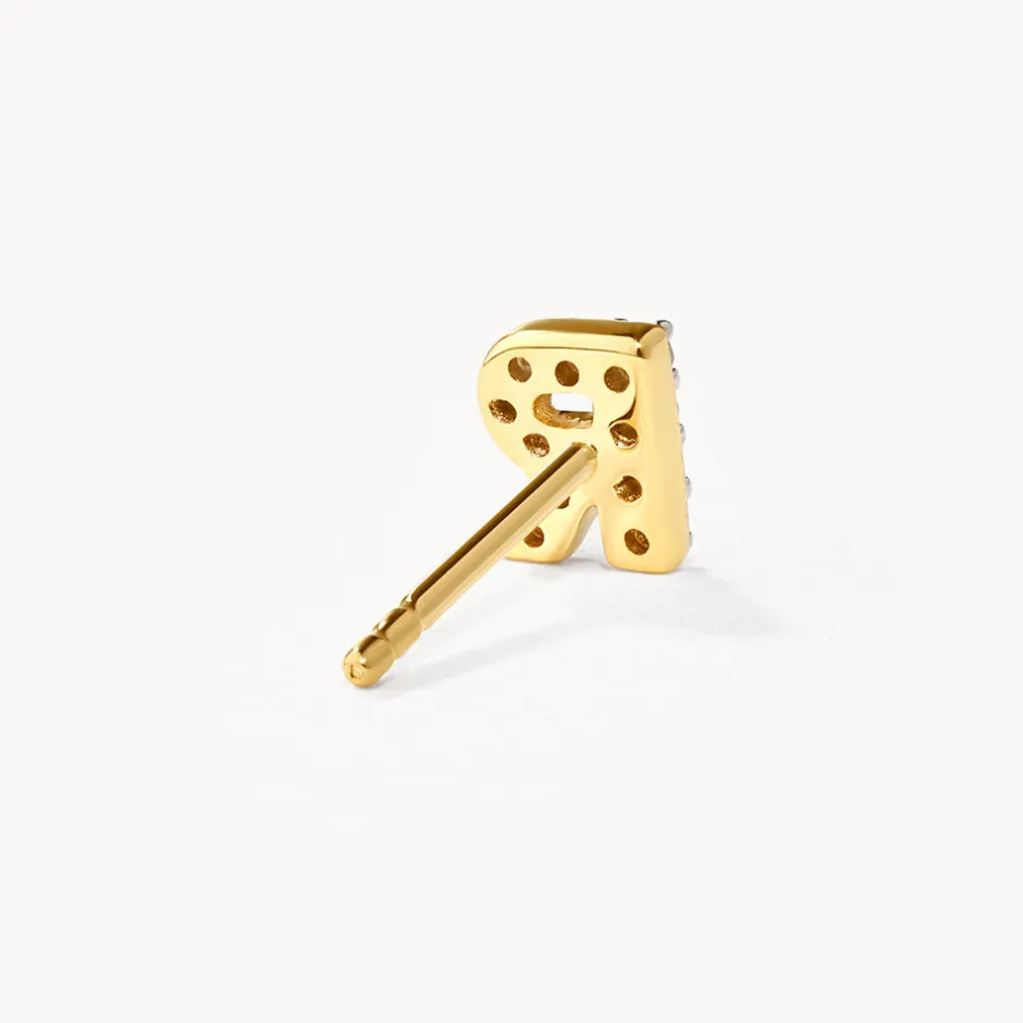 Outlet Diamond Letter R Single Stud Earring in 10k Gold Letter Jewellery | Natural Diamonds