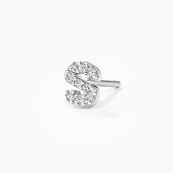 Fashion Diamond Letter S Single Stud Earring in Silver Letter Jewellery | Natural Diamonds