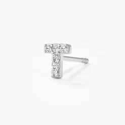 Online Diamond Letter T Single Stud Earring in Silver Letter Jewellery | Natural Diamonds