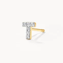 Outlet Diamond Letter T Single Stud Earring in 10k Gold Letter Jewellery | Natural Diamonds